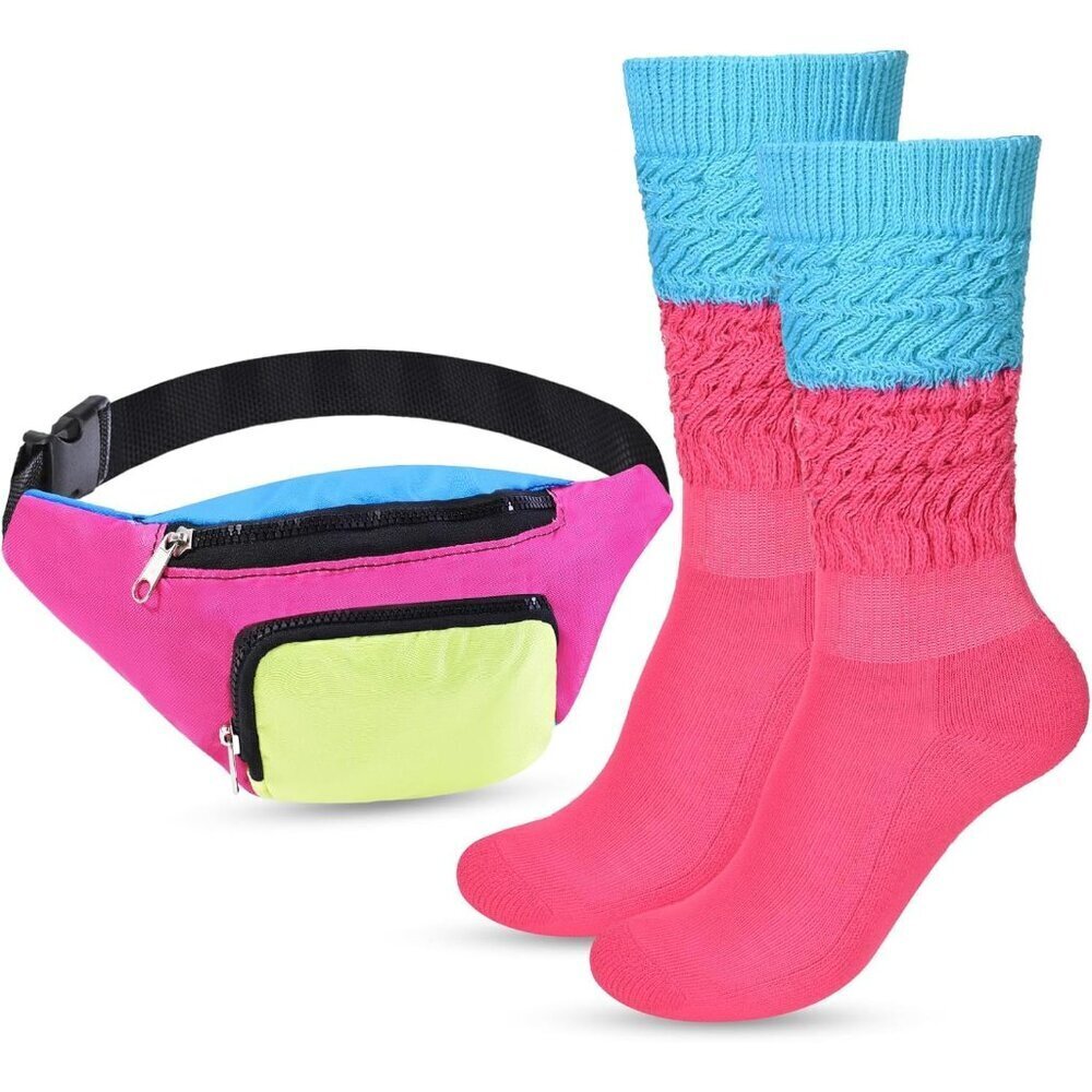 80s Costume Accessories Neon Fanny Pack Socks for Women Girls Retro Party